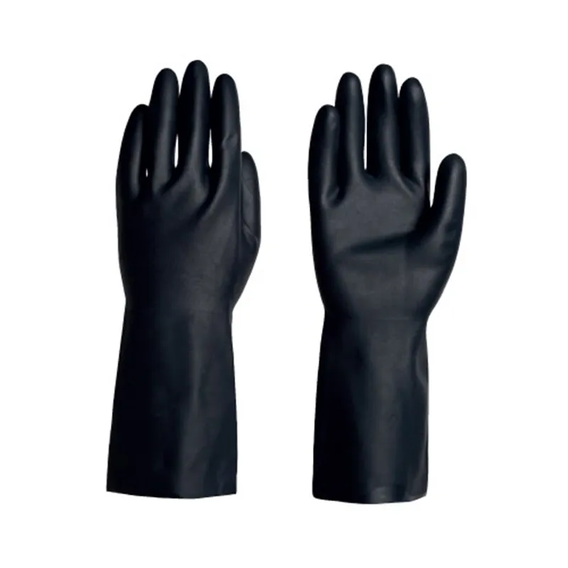 Đôi găng tay neoprene màu đen cổ dài dùng để chống axit, bazơ và hóa chất trong công nghiệp