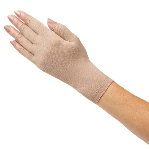 Găng tay nén vải màu da đeo trên bàn tay hỗ trợ điều trị phù bạch huyết